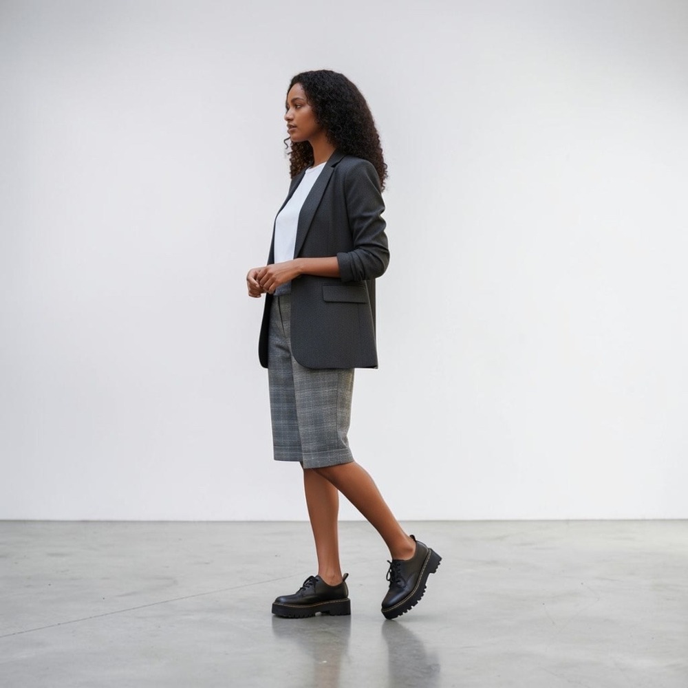 Rampage Y2k Grey Glen Plaid Bermuda Shorts Cuffed Long Office 2PZM78Z Sz 7. Flaw